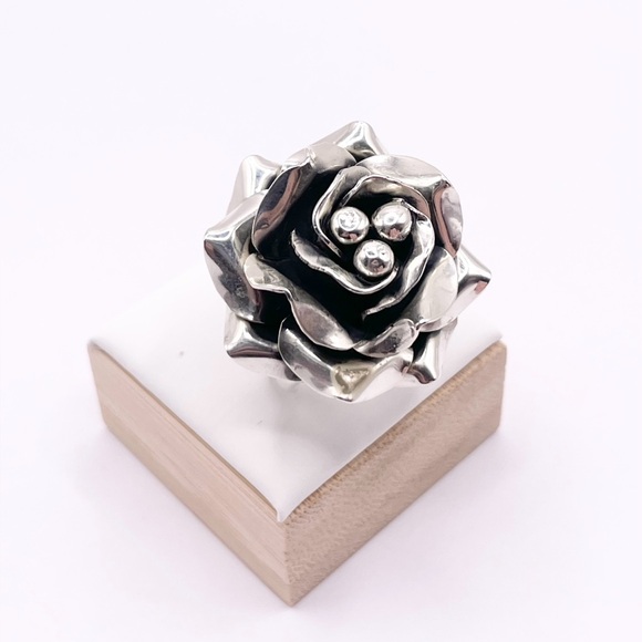 Size 6.5 Vintage 3D Rose 925 Sterling Silver Ring